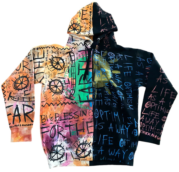 Optimism As A Way Of Life X Earth Blessings Split Color Tie Dye Hoodie (Size S)