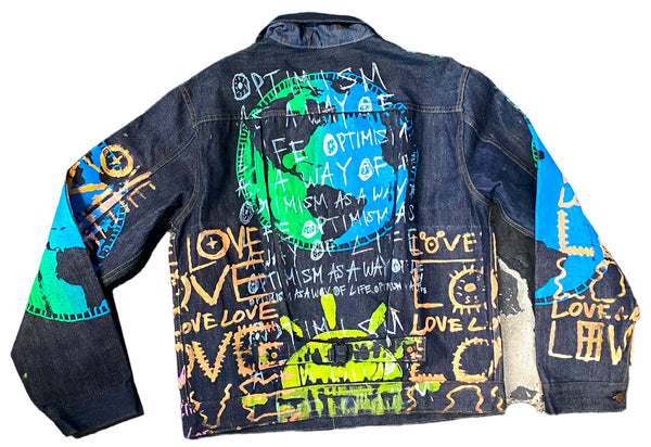 Optimism As A Way Of Life Denim Jacket (Size Large)