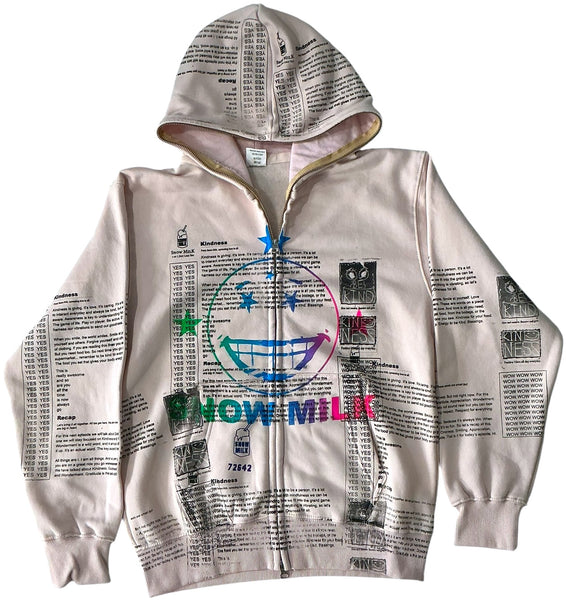 Snow Milk Kindness Zip-Up Hoodie (Size Small)