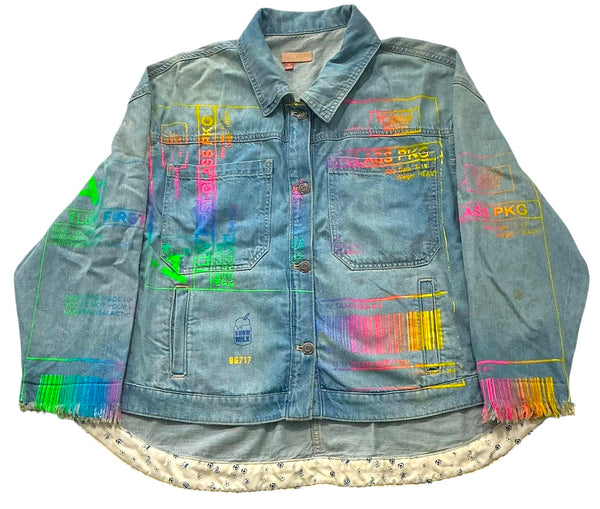 Positive Shipping Label Jean Jacket (Size Women's Large Petite)