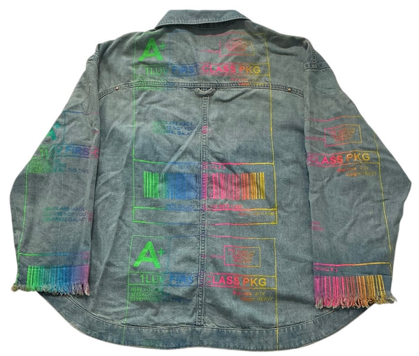Positive Shipping Label Jean Jacket (Size Women's Large Petite)
