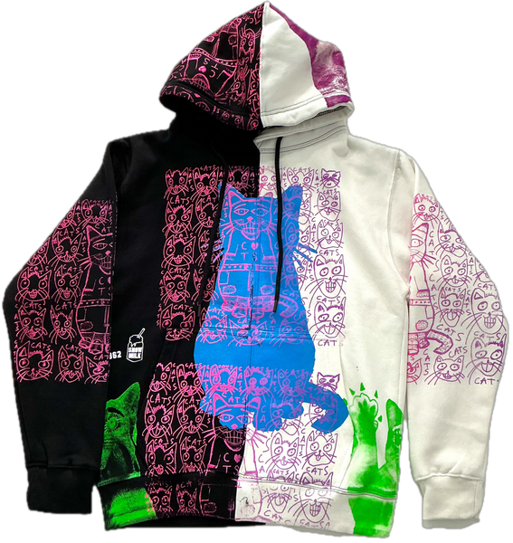 Cats and Dogs Split Color Hoodie (Size Small)