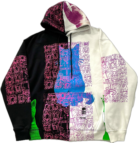 Cats and Dogs Split Color Hoodie (Size Large)