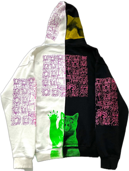 Cats and Dogs Split Color Hoodie (Size 2XL)