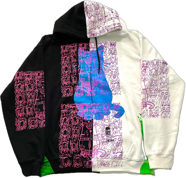 Cats and Dogs Split Color Hoodie (Size 2XL)