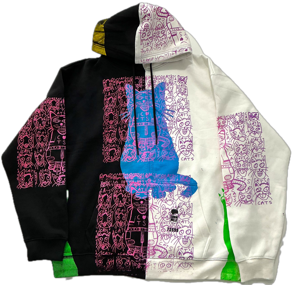 Cats and Dogs Split Color Hoodie (Size 2XL)