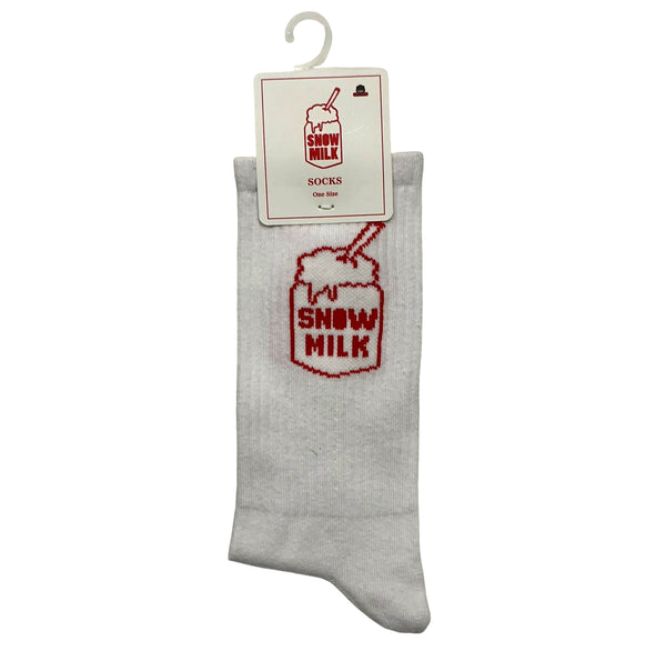 Snow Milk Socks (White / Red No Stripe)