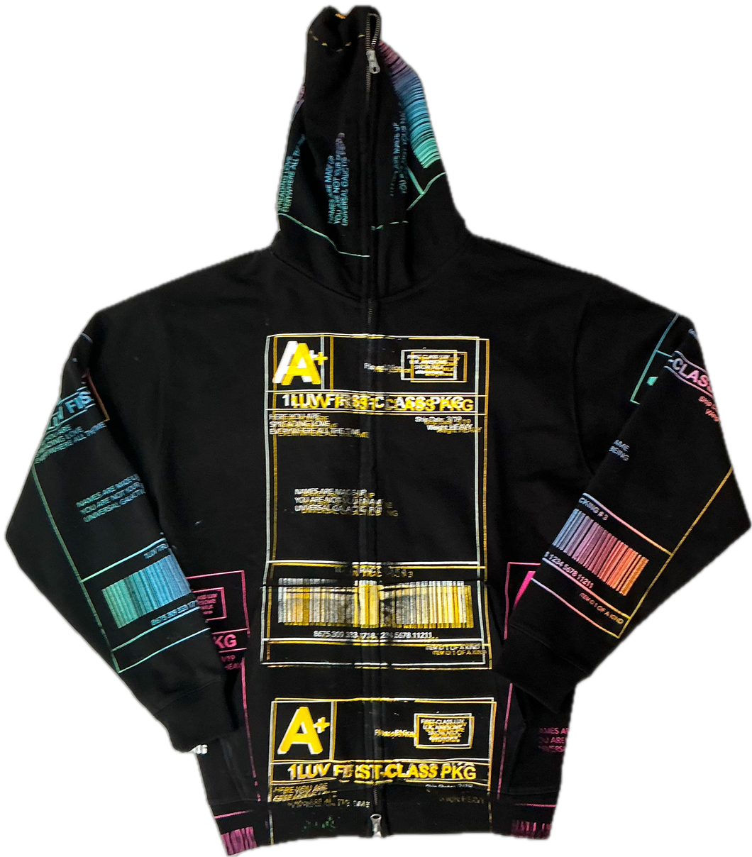 Positive Shipping Label Zip Up Hoodie (Size XL)