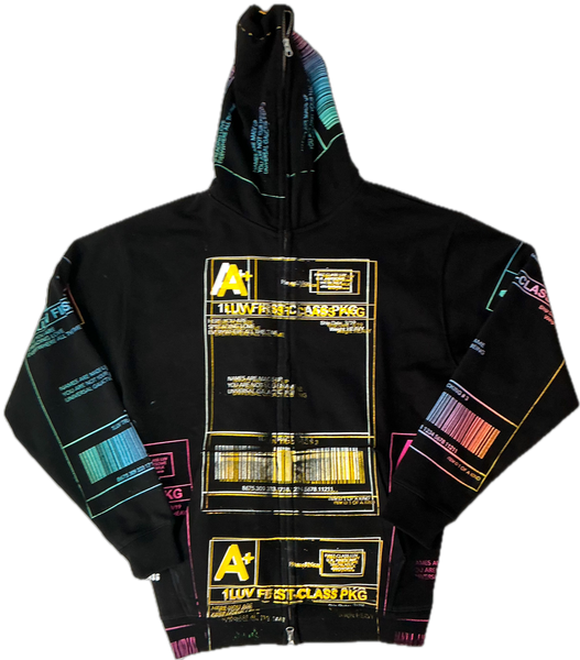 Positive Shipping Label Zip Up Hoodie (Size XL)