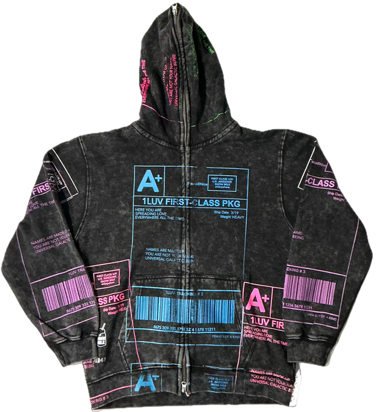 Positive Shipping Label Zip Up Hoodie (Size Medium)