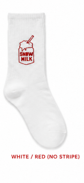 Snow Milk Socks (White / Red No Stripe)