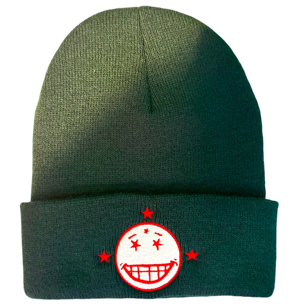 Snow Milk Embroidered Beanie (Forrest Green)