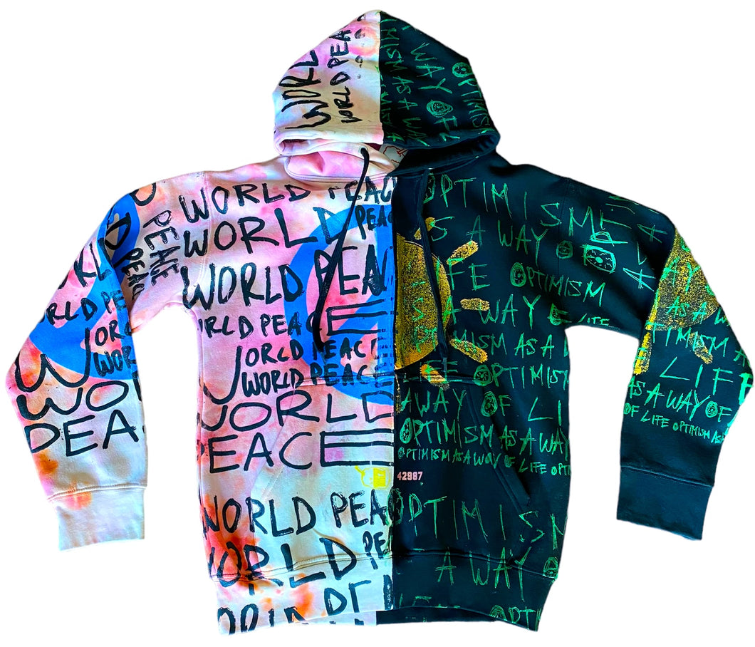 Optimism As A Way Of Life X World Peace Split Color Tie Dye Hoodie (Size S)