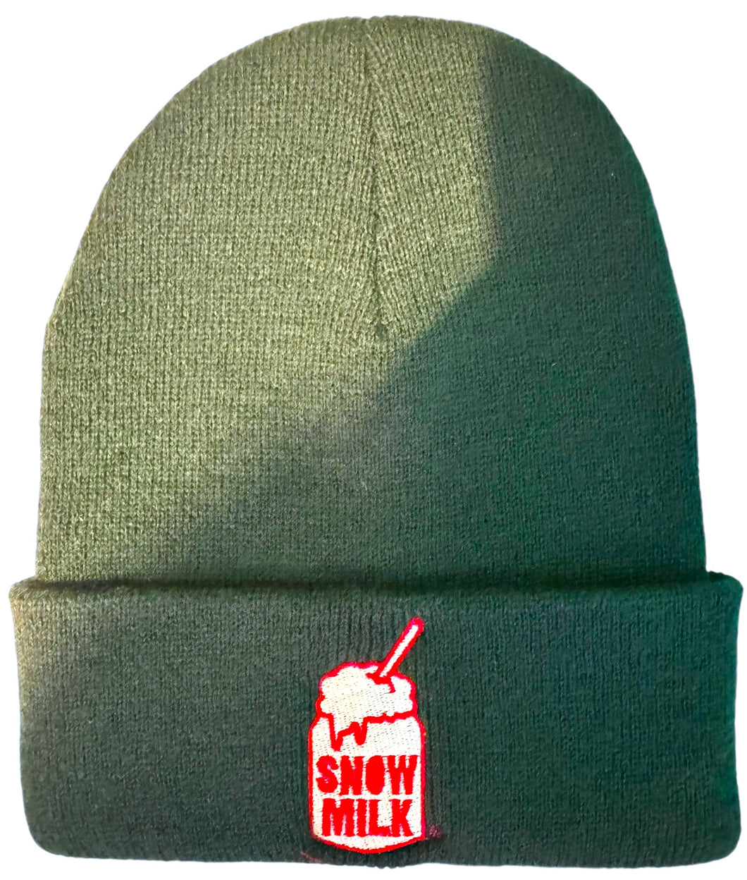 Snow Milk Embroidered Beanie (Forrest Green)