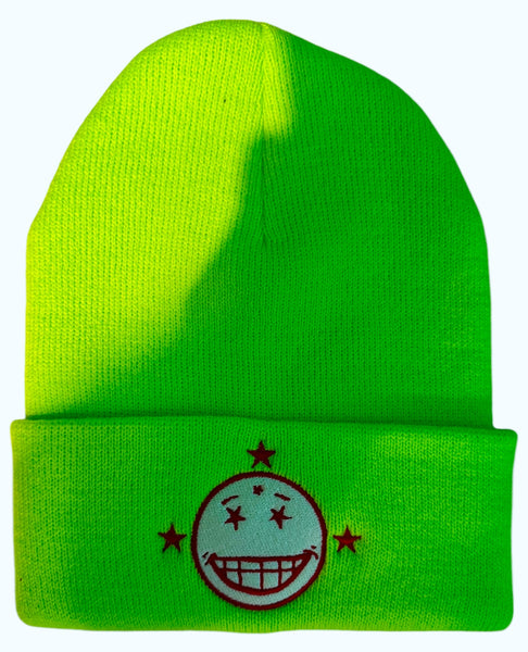 Snow Milk Embroidered Beanie (Florescent Green)