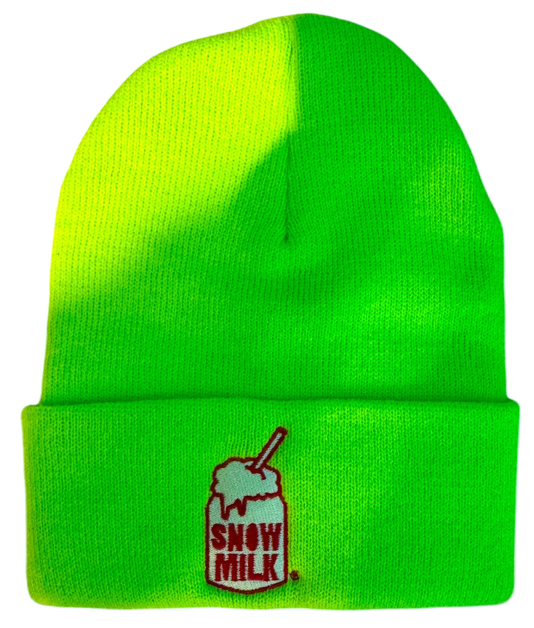 Snow Milk Embroidered Beanie (Florescent Green)