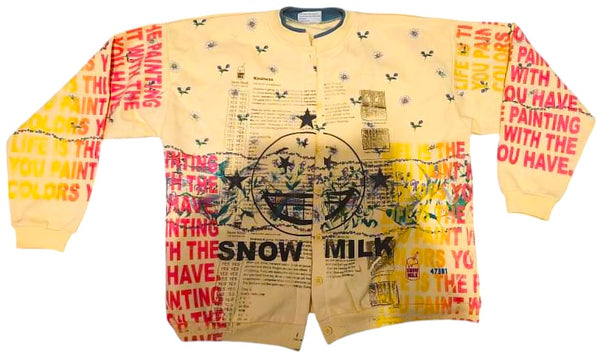 Snow Milk Kindness Vintage Button Up Sweatshirt (Size Large)