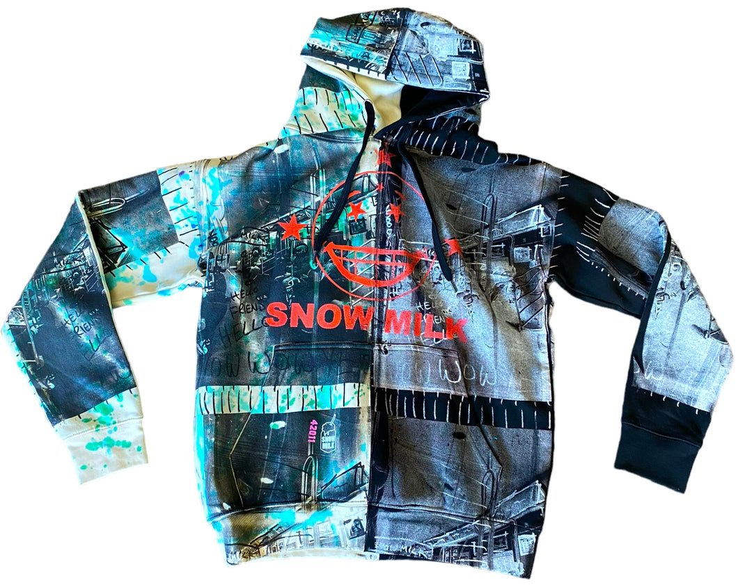 Snow Milk Kindness Tie Dye Split Color Hoodie (Size L)