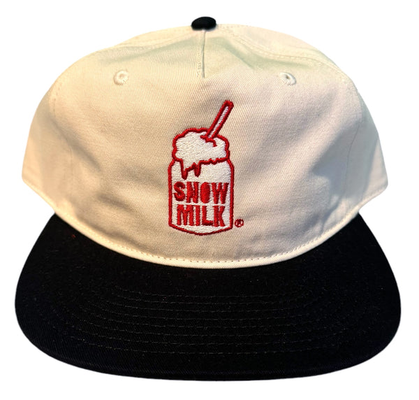 Snow Milk Embroidered 5 Panel Hat (Cream & Black)