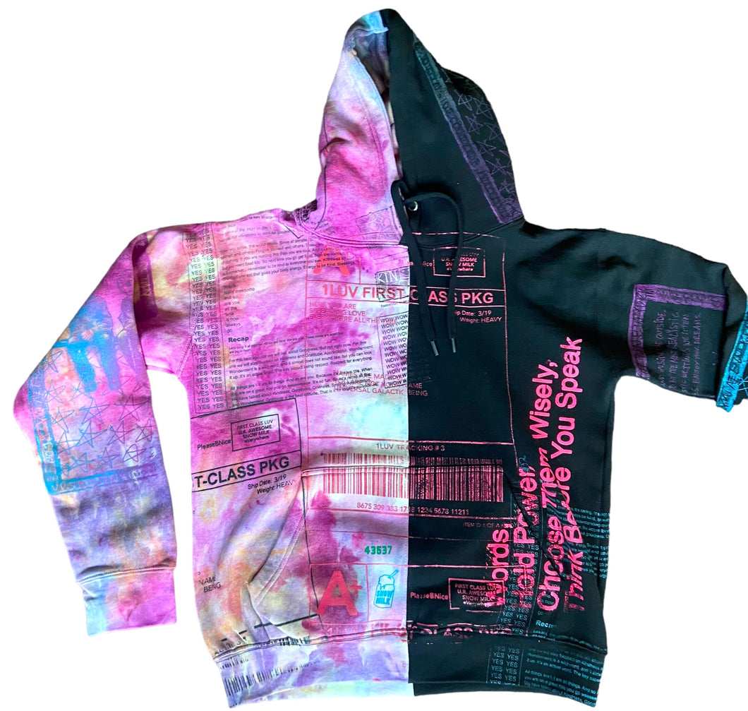 Positive Shipping Label Split Color Tie Dye Hoodie (Size L)