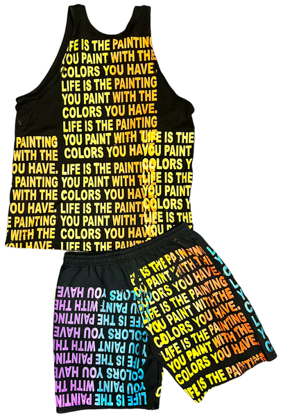 Life Is The Painting You Paint Tank Top & Shorts Set (Size XL)