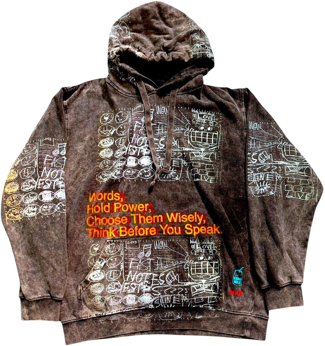 Words Hold Power Acid Wash Hoodie (Size XL)