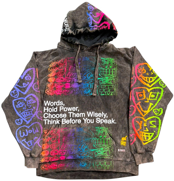 Words Hold Power Acid Wash Hoodie (Size Large)