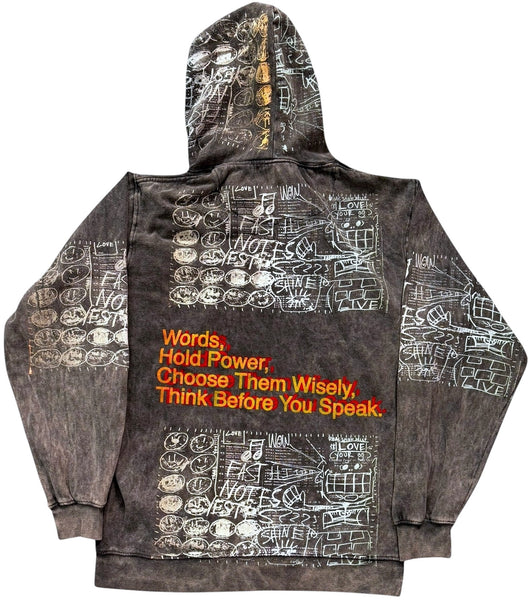 Words Hold Power Acid Wash Hoodie (Size Large)