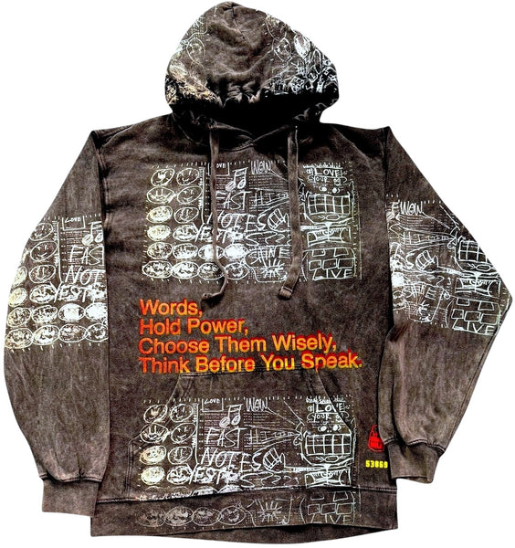 Words Hold Power Acid Wash Hoodie (Size Large)