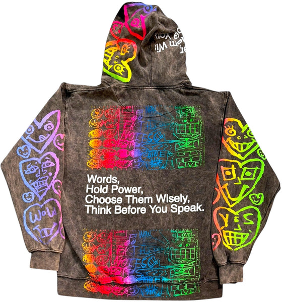 Words Hold Power Acid Wash Hoodie (Size Large)