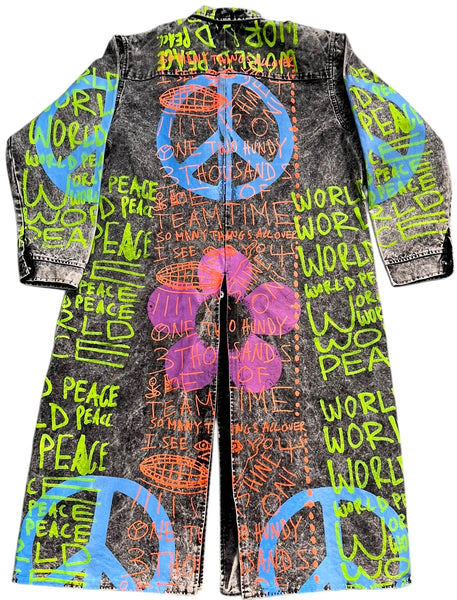 World Peace Vintage Denim Trench Coat (Size Medium)