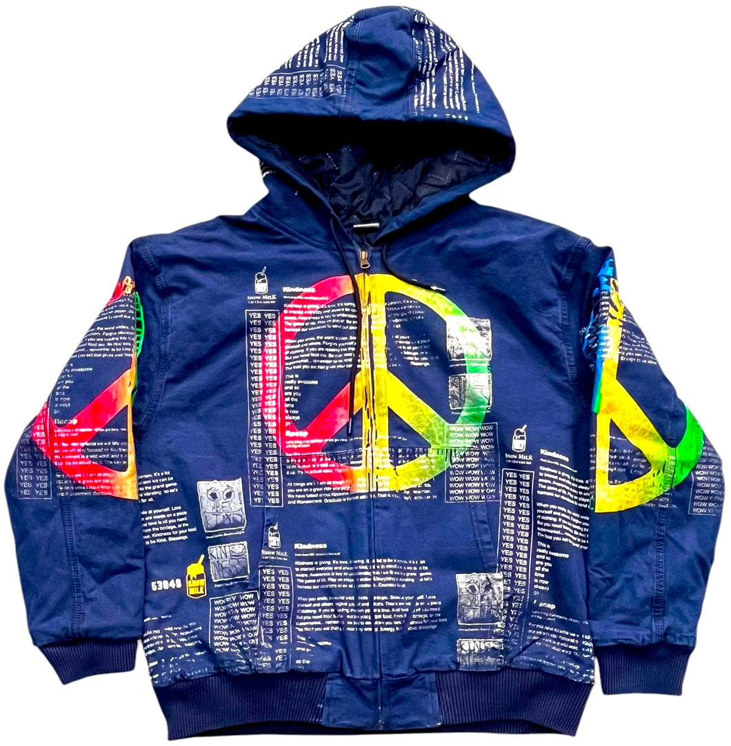 Kindness Zip-up Canvas Insulated Hooded Jacket (Size Large)