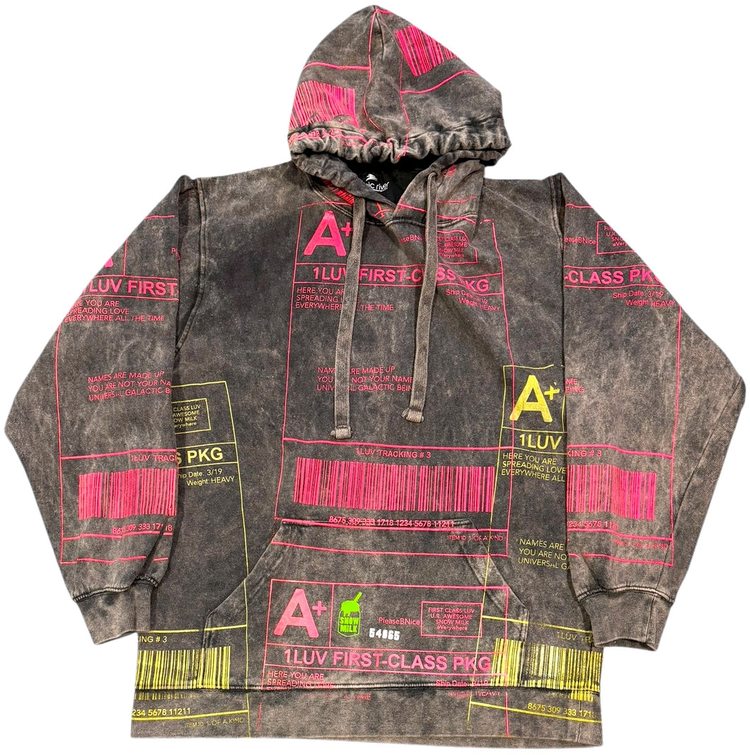 Positive Shipping Label Acid Wash Hoodie (Size XL)