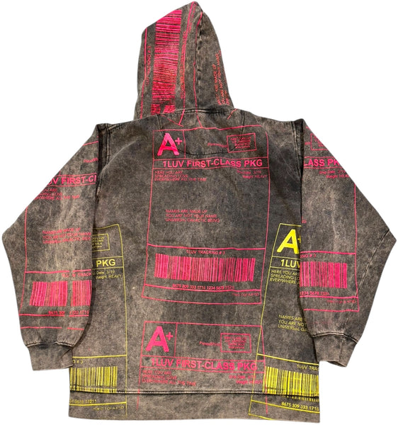 Positive Shipping Label Acid Wash Hoodie (Size XL)