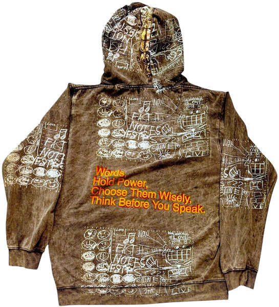 Words Hold Power Acid Wash Hoodie (Size Large)