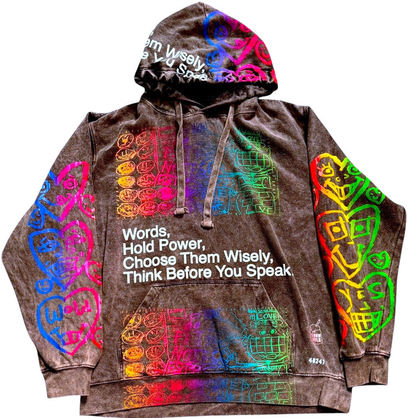 Words Hold Power Acid Wash Hoodie (Size XL)